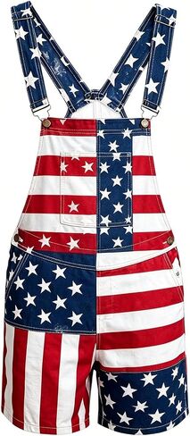 American Flag Overalls Kids Girls 4th of July Outfits Adjustable Straps Bibs Summer Jumpsuit Patriotic Casual Denim Romper in Kuwait