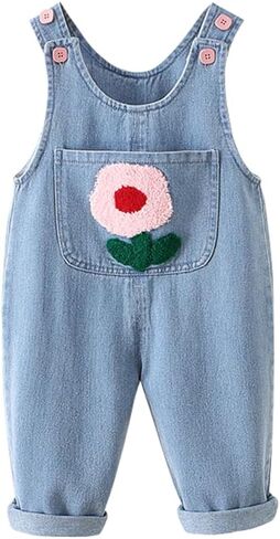 DINGDONG'S CLOSET Baby Toddler Kid Girl Denim Flower Pocket Overalls Suspenders in Saudi Arabia