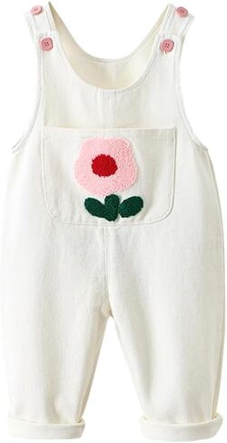 DINGDONG'S CLOSET Baby Toddler Kid Girl Denim Flower Pocket Overalls Suspenders in Saudi Arabia