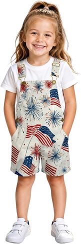 American Flag Overalls Kids Girls 4th of July Outfits Adjustable Straps Bibs Summer Jumpsuit Patriotic Casual Denim Romper in Kuwait