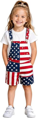 American Flag Overalls Kids Girls 4th of July Outfits Adjustable Straps Bibs Summer Jumpsuit Patriotic Casual Denim Romper in Kuwait