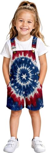 American Flag Overalls Kids Girls 4th of July Outfits Adjustable Straps Bibs Summer Jumpsuit Patriotic Casual Denim Romper in Kuwait