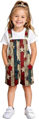 American Flag Overalls Kids Girls 4th of July Outfits Adjustable Straps Bibs Summer Jumpsuit Patriotic Casual Denim Romper in Kuwait