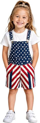 American Flag Overalls Kids Girls 4th of July Outfits Adjustable Straps Bibs Summer Jumpsuit Patriotic Casual Denim Romper in Kuwait