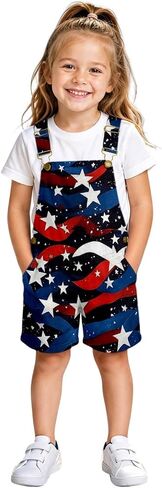 American Flag Overalls Kids Girls 4th of July Outfits Adjustable Straps Bibs Summer Jumpsuit Patriotic Casual Denim Romper in Kuwait