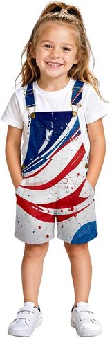 American Flag Overalls Kids Girls 4th of July Outfits Adjustable Straps Bibs Summer Jumpsuit Patriotic Casual Denim Romper in Kuwait