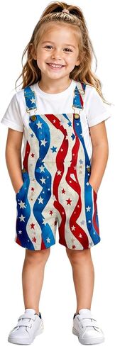 American Flag Overalls Kids Girls 4th of July Outfits Adjustable Straps Bibs Summer Jumpsuit Patriotic Casual Denim Romper in Kuwait
