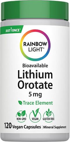 ملحق Rainbow Light Lithium Orotate 5 mg | 120 كبسولة نباتية | العناصر النزرة المتوفرة بيولوجيا | غير معدل وراثيًا وخالي من الغلوتين in Kuwait
