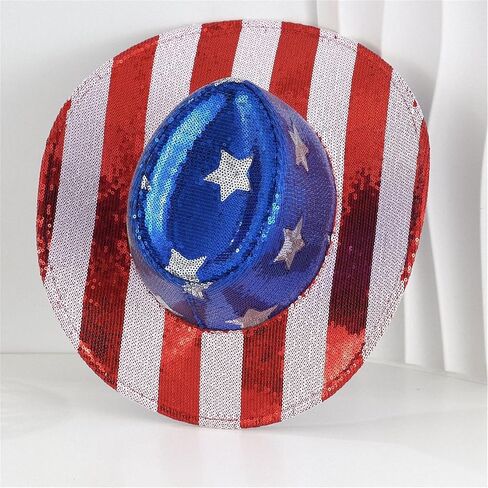 Women's Men's 4th of July Hat American Flag Cowboy Hat Star Striped Red White and Blue Sequin Cowgirl Western Hat in Kuwait