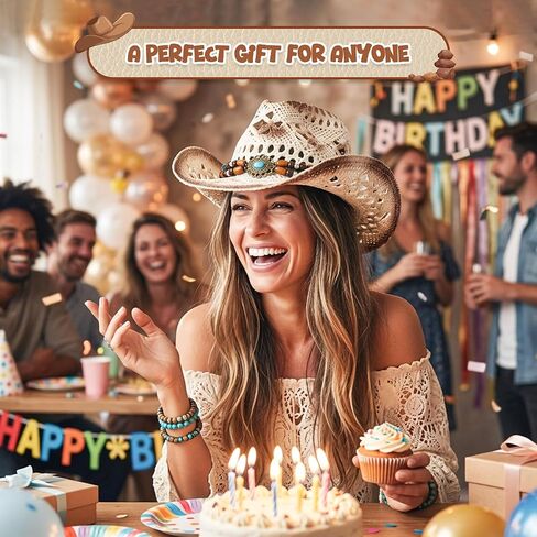 4E's Novelty Western Straw Cowboy and Cowgirl Hat with Decorative Bands - for Adults Men & Women, Wide Brim Summer Straw Coboy Hat - White in Kuwait
