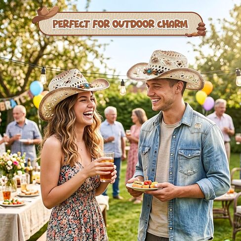 4E's Novelty Western Straw Cowboy and Cowgirl Hat with Decorative Bands - for Adults Men & Women, Wide Brim Summer Straw Coboy Hat - White in Kuwait