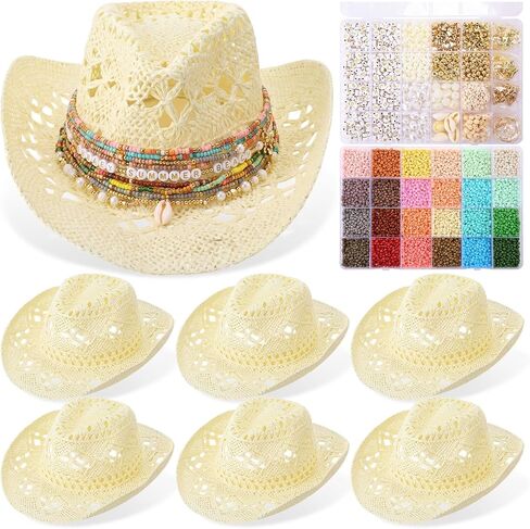 Twistover DIY Cowgirl Hat Craft Set with Beaded Make Your Own Bohemian Coastal Beach Straw Hat for Women Bachelorette Party in Saudi Arabia