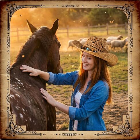 Straw Cowgirl Hat with Two Decorative Bands, Western Wide Brim Straw Cowboy Hat for Women Light Brown in Kuwait