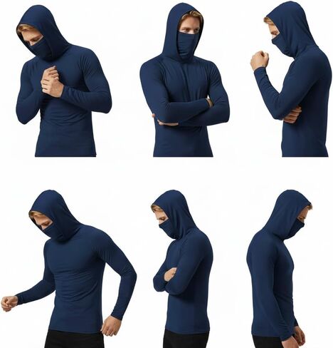 Men's 3 Pack UPF 50+ Sun Protection Hoodies, Long Sleeve UV Cooling Shirts with Face Cover in Saudi Arabia