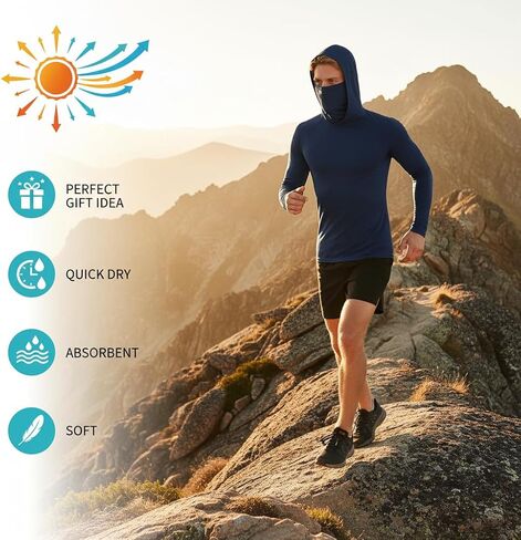 Men's 3 Pack UPF 50+ Sun Protection Hoodies, Long Sleeve UV Cooling Shirts with Face Cover in Saudi Arabia