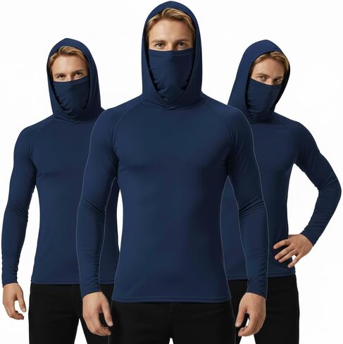 Men's 3 Pack UPF 50+ Sun Protection Hoodies, Long Sleeve UV Cooling Shirts with Face Cover in Saudi Arabia