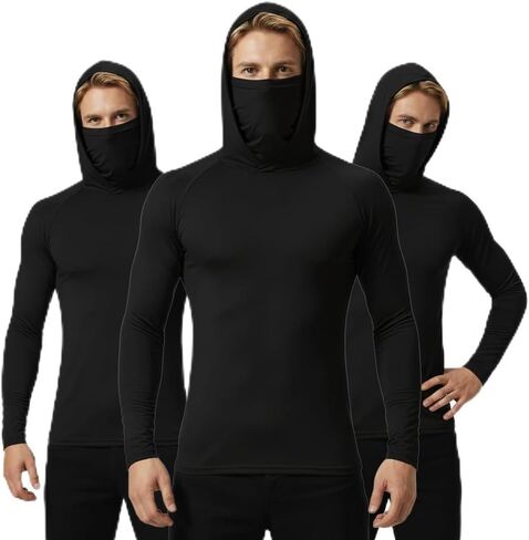 Men's 3 Pack UPF 50+ Sun Protection Hoodies, Long Sleeve UV Cooling Shirts with Face Cover in Saudi Arabia