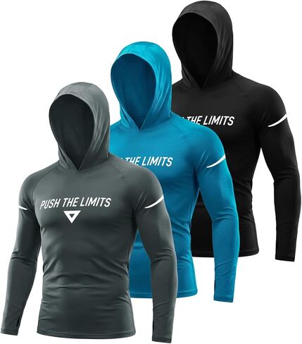 3 Pack Men's Sun Protection Hoodie Shirt for Men Fishing Shirts UPF 50+ Long Sleeve Shirt Lightweight Rash Guard in Saudi Arabia