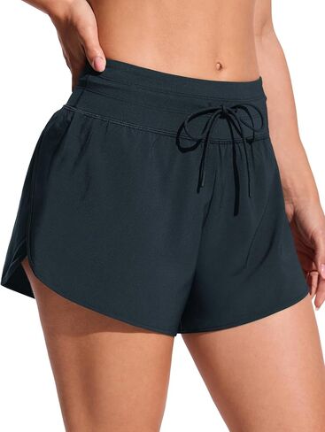 CRZ YOGA Split Dolphin Board Shorts for Women - High Waisted Overlay Swim Skorts Bathing Suit Bottoms with Brief Liner in Kuwait