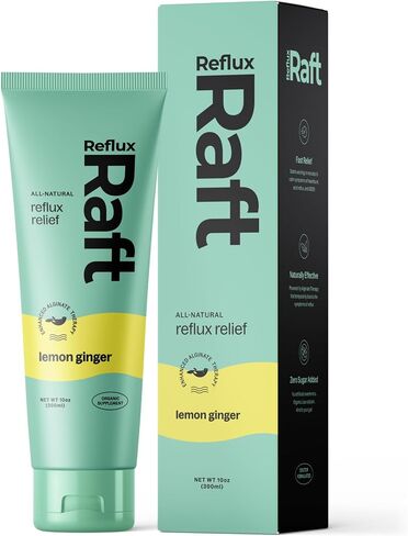 علاج ارتجاع حمض RefluxRaft مع الجينات العضوية، جيرد سريع وطويل الأمد، LPR ودعم أعراض الهضم، صفر سكر، خالي من الغلوتين، منخفض الصوديوم، زنجبيل الليمون، 60 حصة جل، زجاجة 10 أونصة in Kuwait