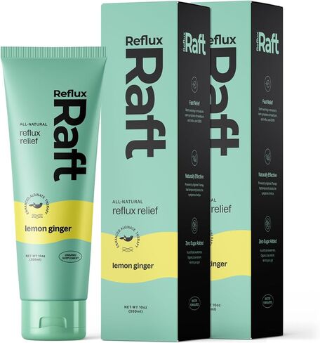 علاج ارتجاع حمض RefluxRaft مع الجينات العضوية، جيرد سريع وطويل الأمد، LPR ودعم أعراض الهضم، صفر سكر، خالي من الغلوتين، منخفض الصوديوم، زنجبيل الليمون، 60 حصة جل، زجاجة 10 أونصة in Kuwait