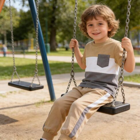 Boys Girls Summer Clothes 2 Piece Set Color Block T-Shirt Casual Elastic Waist Pants for Kids 4-9 Years in Kuwait