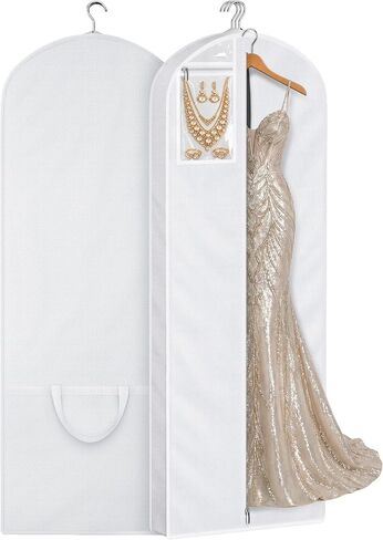 SLEEPING LAMB 70'' Wedding Dress Garment Bag with Large PVC Pocket, Long Dress Bag for Gowns for Closet Storage, Hanging Clothes Cover with 4'' Gusset, White in Saudi Arabia