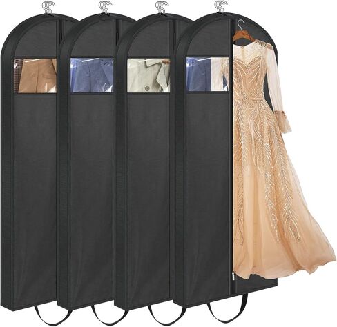 LANDNEOO 65" Long Garment Bags for Travel, Dress Bags for Hanging Clothes, Wedding Dress Cover for Women, Closet Storage for Gowns, Coats, Black, 4 Pack in Saudi Arabia