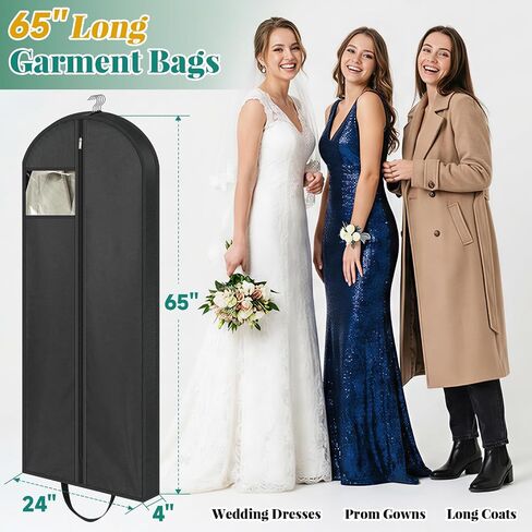 LANDNEOO 65" Long Garment Bags for Travel, Dress Bags for Hanging Clothes, Wedding Dress Cover for Women, Closet Storage for Gowns, Coats, Black, 4 Pack in Saudi Arabia