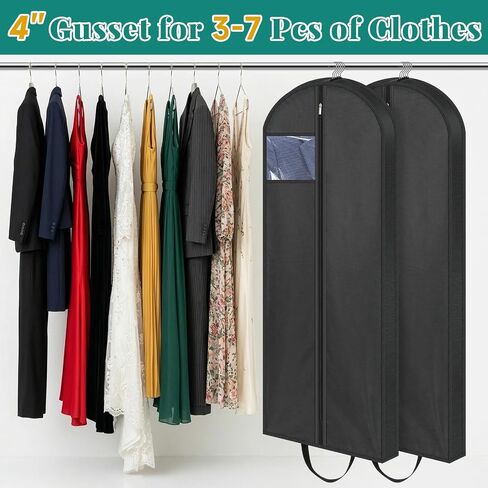 LANDNEOO 65" Long Garment Bags for Travel, Dress Bags for Hanging Clothes, Wedding Dress Cover for Women, Closet Storage for Gowns, Coats, Black, 4 Pack in Saudi Arabia