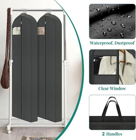 LANDNEOO 65" Long Garment Bags for Travel, Dress Bags for Hanging Clothes, Wedding Dress Cover for Women, Closet Storage for Gowns, Coats, Black, 4 Pack in Saudi Arabia