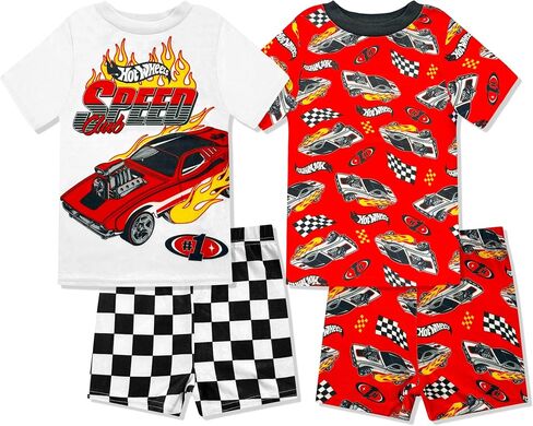 Hot Wheels Boys Pajama Set - Snug-Fit PJs 4 Piece Short Sleeve & Shorts Pajama Set - Kids Summer Pajamas - Official License in Kuwait