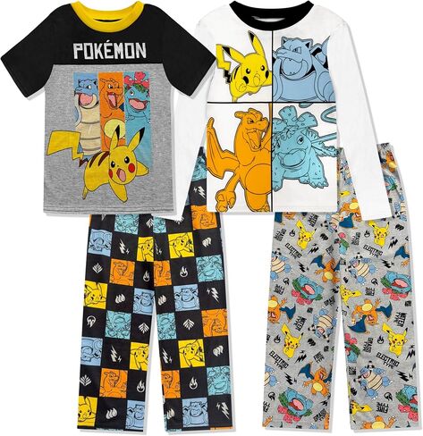 Pokemon 4 Piece Pajama Set - Boys PJ Set with Long Sleeve Shirt & Pants - Sleepwear Set - Official License in Kuwait