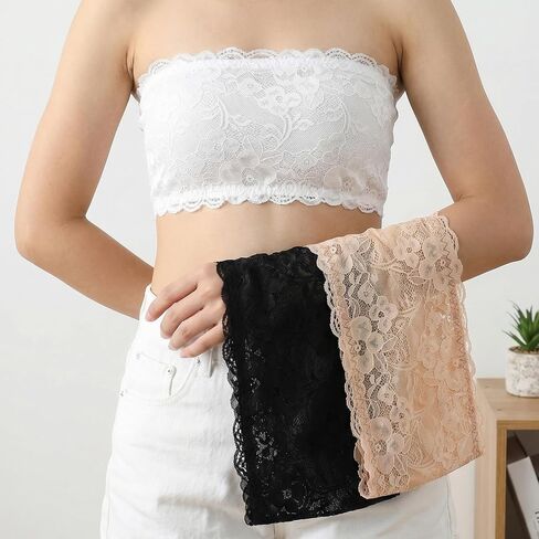 3Pcs Lace Bandeau for Women Modesty Panel Cleavage Cover 3 Colours Lace Tube Top Cleavage Cover Up for Low Neckline, Strapless Bra Bandeau Top Chest Wrap in Saudi Arabia