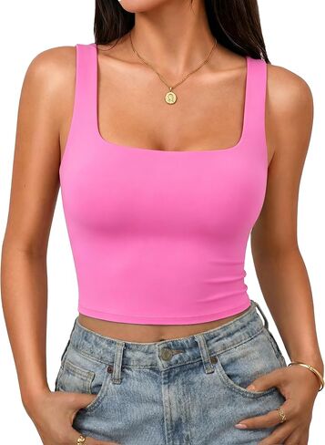 Avidlove Women's Square Neck Crop Top Double Lined Seamless Tank Fitted Basic Summer Cute Going Out Top in Kuwait