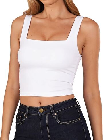 Avidlove Women's Square Neck Crop Top Double Lined Seamless Tank Fitted Basic Summer Cute Going Out Top in Kuwait