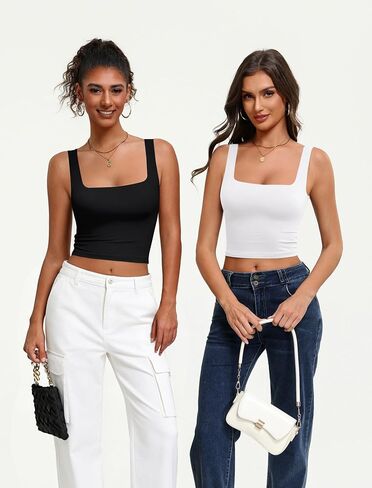 Avidlove Women's Square Neck Crop Top Double Lined Seamless Tank Fitted Basic Summer Cute Going Out Top in Kuwait