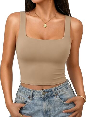Avidlove Women's Square Neck Crop Top Double Lined Seamless Tank Fitted Basic Summer Cute Going Out Top in Kuwait