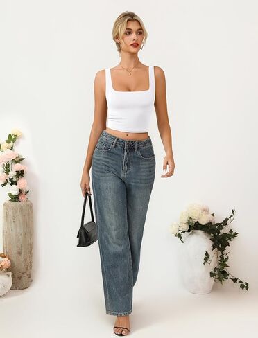 Avidlove Women's Square Neck Crop Top Double Lined Seamless Tank Fitted Basic Summer Cute Going Out Top in Kuwait