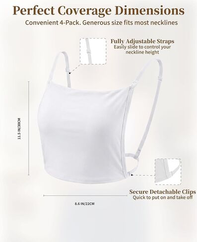 4-Pack Modesty Panel for Women, Adjustable Cleavage Cover Up for Low Necklines, Mock Camisole Bra Insert Overlay for V-Neck Dresses (Black and White) in Saudi Arabia