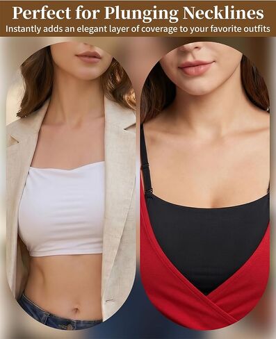 4-Pack Modesty Panel for Women, Adjustable Cleavage Cover Up for Low Necklines, Mock Camisole Bra Insert Overlay for V-Neck Dresses (Black and White) in Saudi Arabia