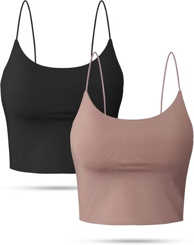Buauty 2 & 4 Packs Crop Tank Top for Women, Basic Solid Cropped Double Layer Spaghetti Strap Short Sleeveless Camisole in Kuwait