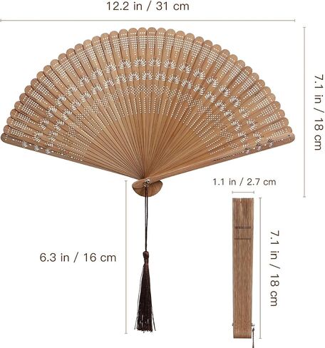 SEWACC Bamboo Folding Hand Fan, Vintage Chinese Silk Handheld Fan for Dancing And Party Decoration in Kuwait