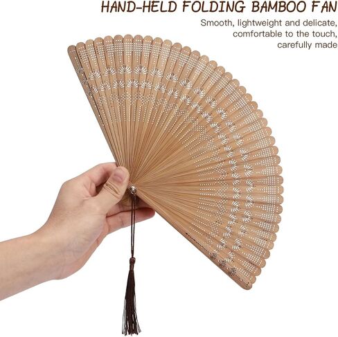 SEWACC Bamboo Folding Hand Fan, Vintage Chinese Silk Handheld Fan for Dancing And Party Decoration in Kuwait