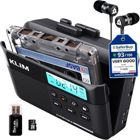 KLIM K7 Cassette Tape Player + Cassette to MP3 Converter + Portable Cassette Player + Built-in Microphone & Speaker + Rechargeable Battery + Earphones + 8GB SD Card in Kuwait