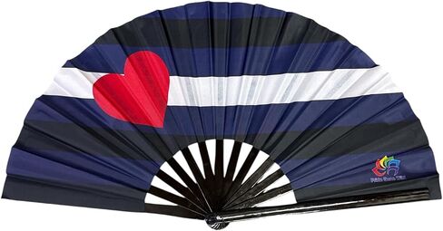 Leather Pride Heart Bamboo Clack Fan Folding Dance Fan for Festivals, Raves & Pride Events 13" x 25" in Saudi Arabia