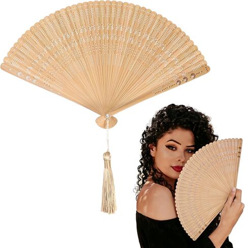Ipetboom Bamboo Folding Fan - Vintage Handheld Portable Fan for Women, Lightweight Summer Accessory for Weddings, Dance, Festivals and Home Decor - 12.52x7.09in in Kuwait
