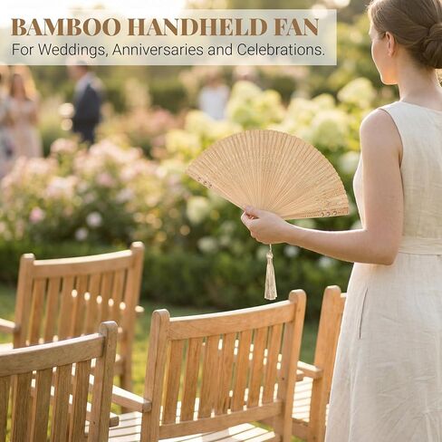 Ipetboom Bamboo Folding Fan - Vintage Handheld Portable Fan for Women, Lightweight Summer Accessory for Weddings, Dance, Festivals and Home Decor - 12.52x7.09in in Kuwait