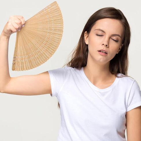Ipetboom Bamboo Folding Fan - Vintage Handheld Portable Fan for Women, Lightweight Summer Accessory for Weddings, Dance, Festivals and Home Decor - 12.52x7.09in in Kuwait