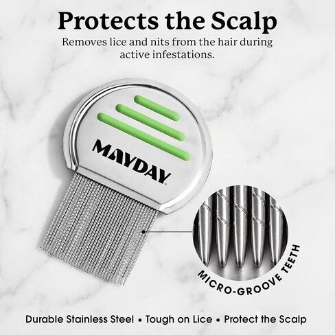 MAYDAY Lice Fighting Comb – Stainless Steel Nit & Lice Removal Comb for Kids & Adults – Microgroove Teeth Remove Super Lice, Lice Eggs and Lice – Gentle on Scalp, Durable & Reusable in Kuwait